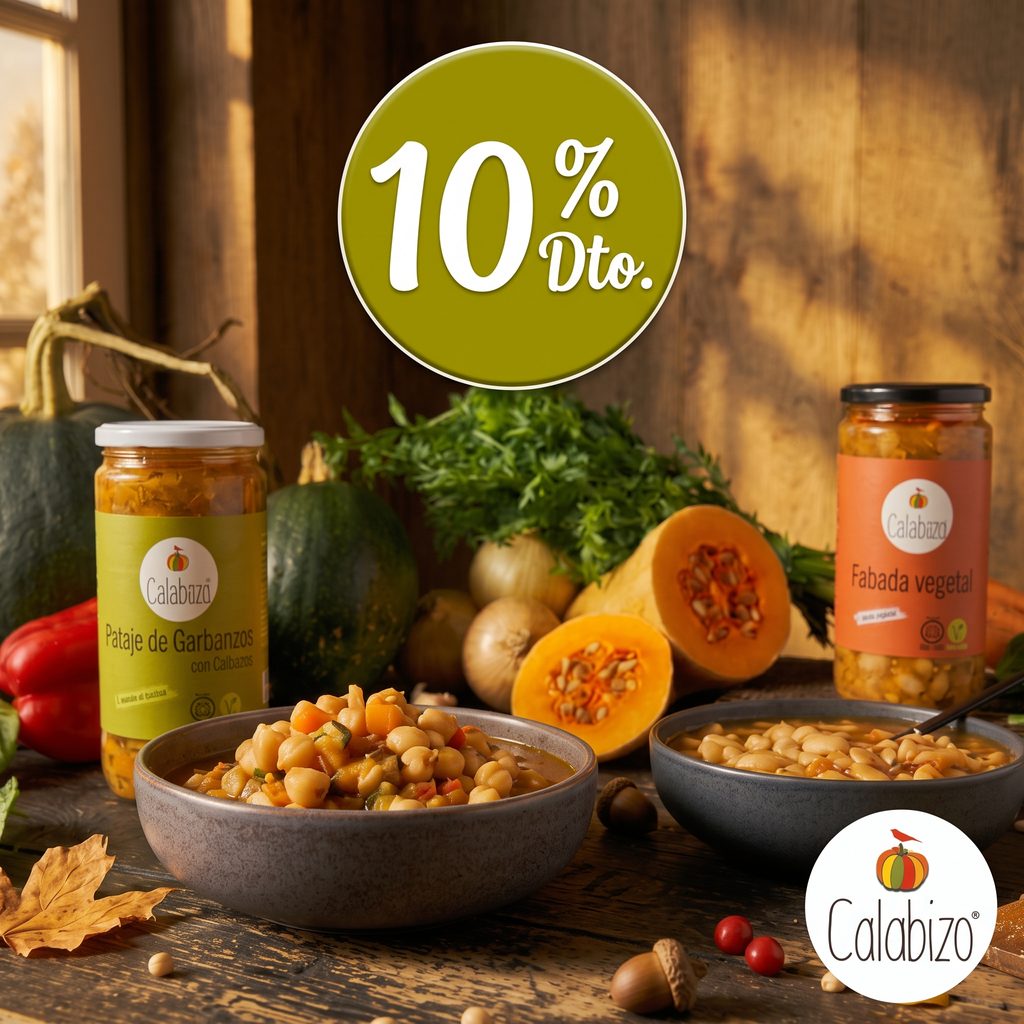 Banner promocional Calabizo: 10 % de descuento en las cajas grandes de conservas